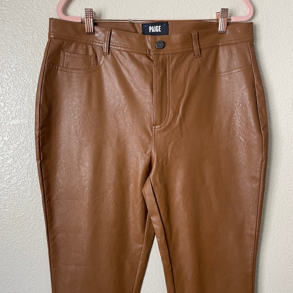 PAIGE Pants Womens Size 32 Brown Claudine Vegan Faux Leather Flare High Rise NEW - Picture 4 of 12